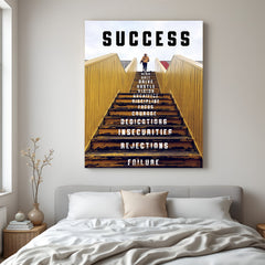Canvas wall art showing a man climbing stairs labeled with failure to reach success