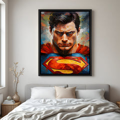 Superman Brushstroke Legacy wall painting in black floater frame with artistic painted superhero portrait