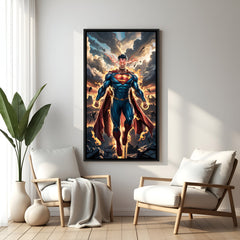 Superman canvas art in black floater frame – sleek DC superhero wall decor