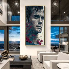 Superman Legacy Portrait artwork in luxury golden floater frame with powerful superhero aesthetic