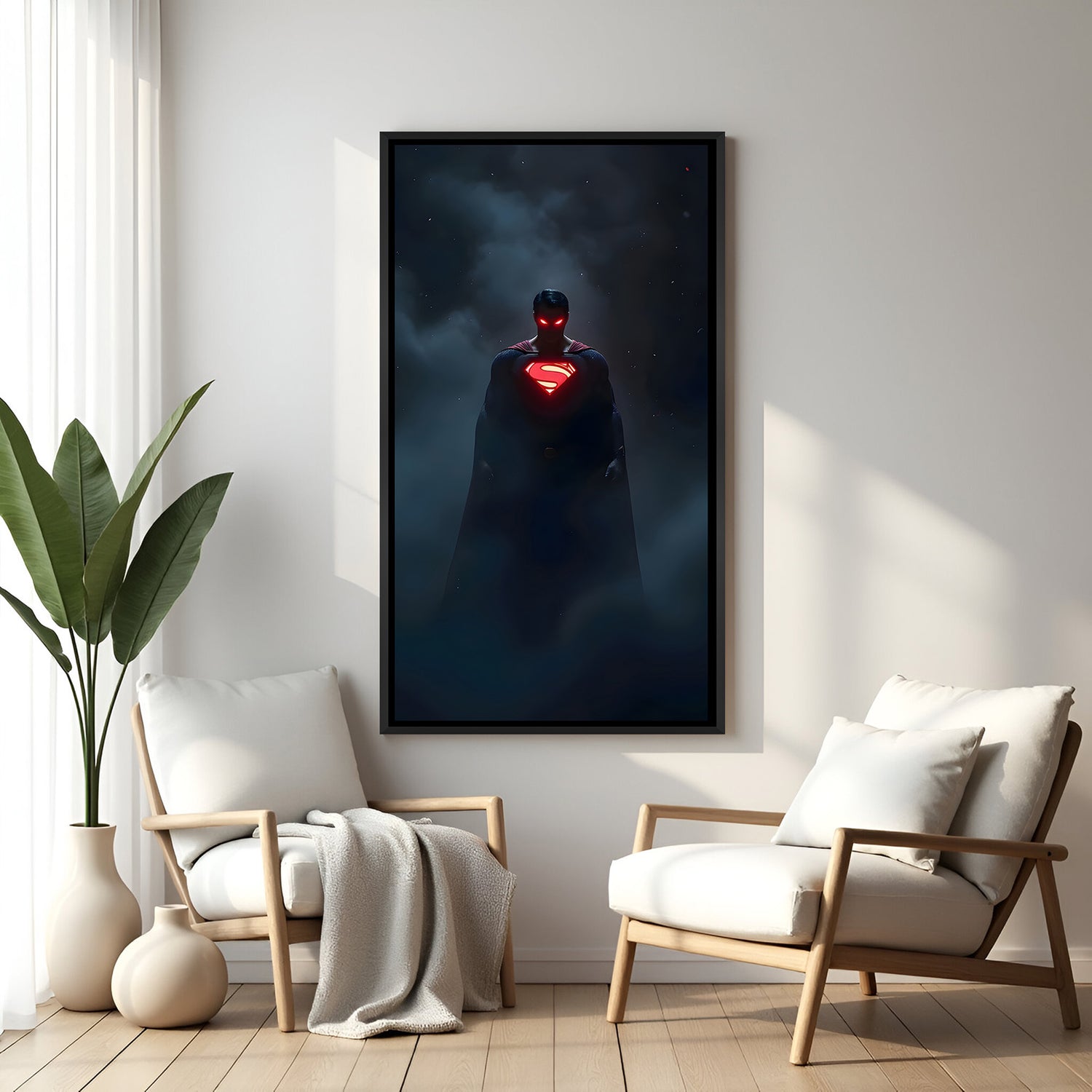 Superman Rage Unleashed wall painting in black floater frame with powerful red eye superhero artwork