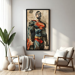 Superman Sentinel of Hope wall painting in elegant black floater frame with dramatic superhero artwork