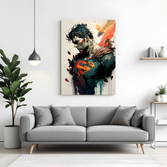 Superman Shadow of Strength canvas wall art featuring dramatic side profile superhero portrait in premium canvas wrapped frame