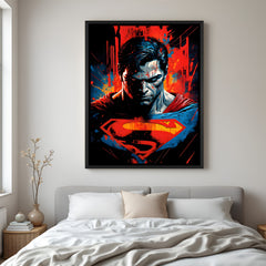 Superman Vision of Valor wall painting in elegant black floater frame with dramatic close-up superhero artwork