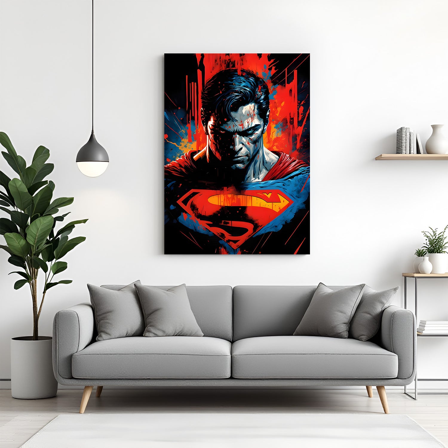 Superman Vision of Valor canvas wall art featuring intense close-up superhero portrait in premium canvas wrapped frame