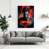 Superman Vision of Valor canvas wall art featuring intense close-up superhero portrait in premium canvas wrapped frame