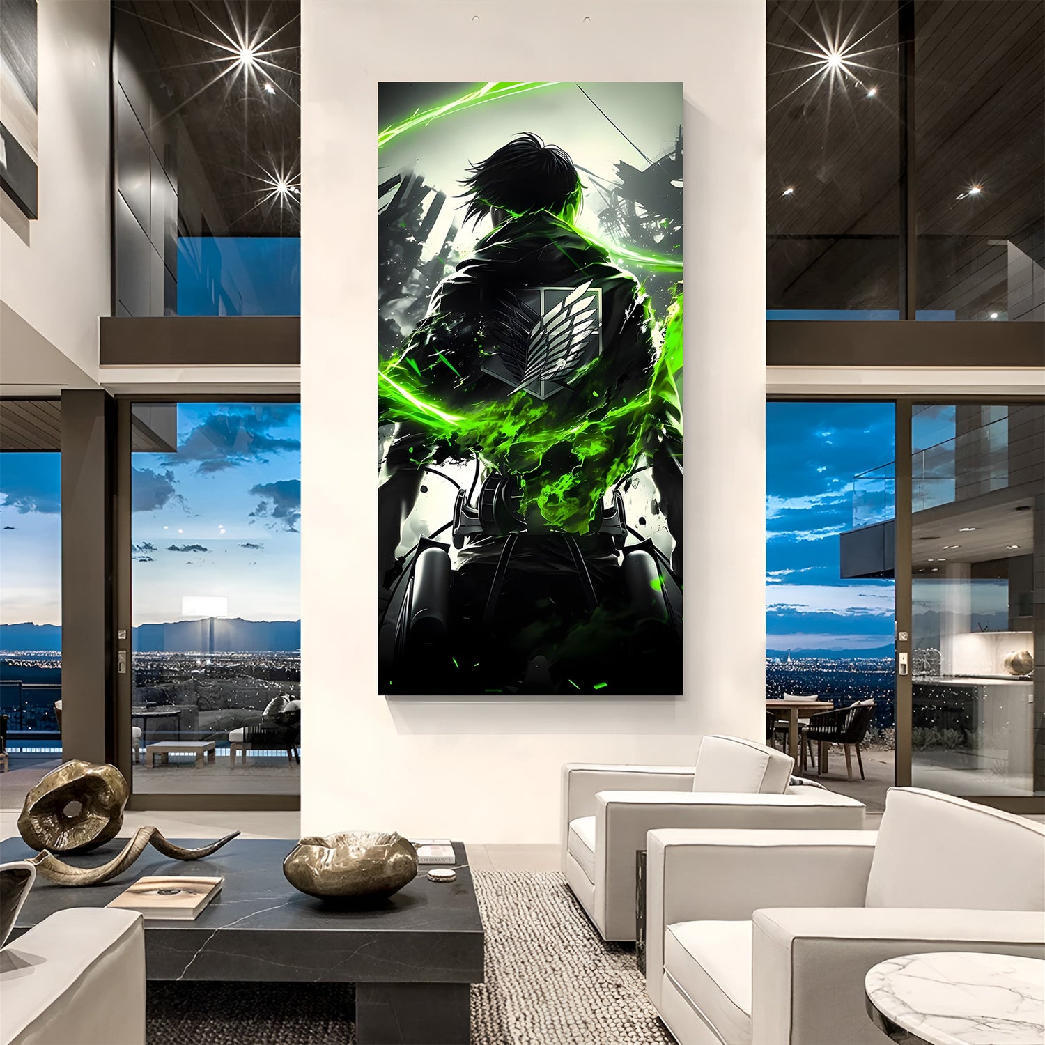 Survey Corps anime canvas wall art with green energy effect