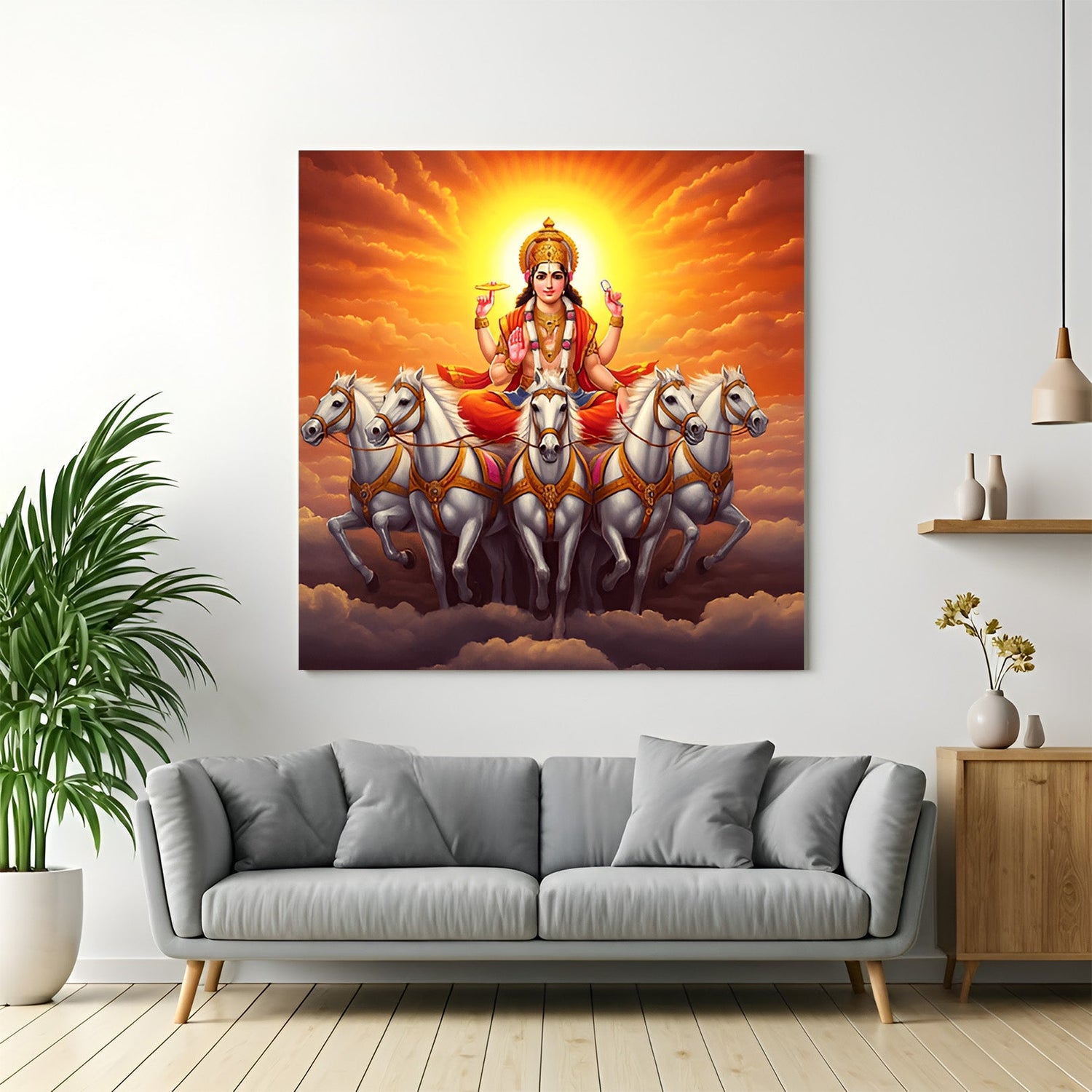 surya dev vastu canvas painting for home and office wall decor to attract prosperity energy and divine solar blessings