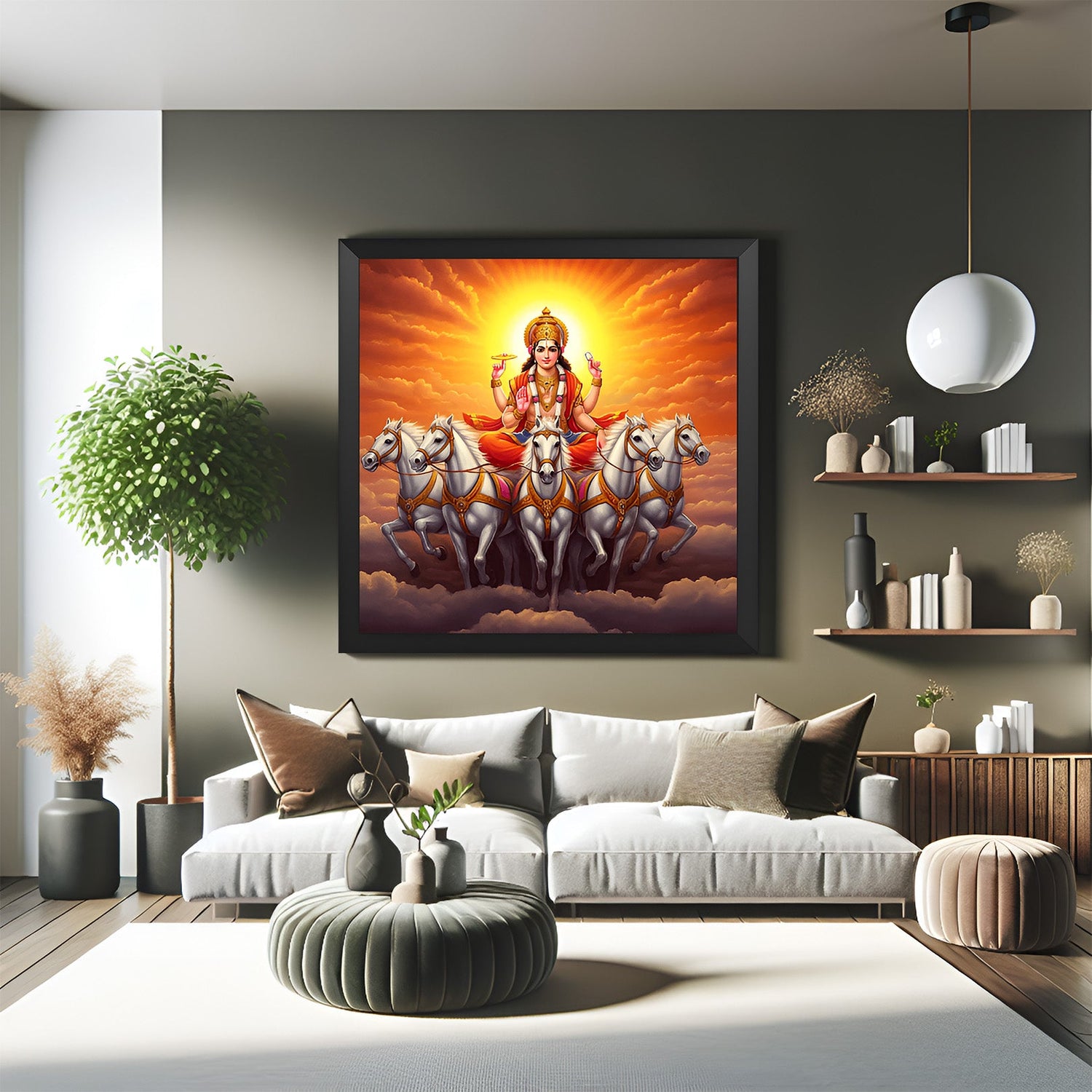 black floater frame surya dev vastu wall art to enhance wealth positivity and sunlight energy as per vastu principles