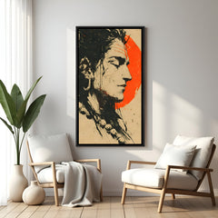 Modern Mahadev circular orange background artwork in elegant black floater frame