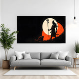 Lord Shiva silhouette holding a trident against a large sun canvas wall art in premium canvas wrapped frame
