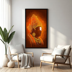 Contemporary golden Tirupati Balaji artwork in elegant black floater frame