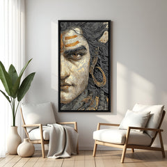 Minimalist Mahadev gold line artwork in elegant black floater frame