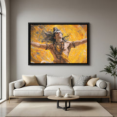 Dynamic Shiva Tandava artwork with expressive brushstrokes in elegant black floater frame
