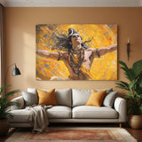 Lord Shiva performing the cosmic dance with golden tones canvas wall art in premium canvas wrapped frame