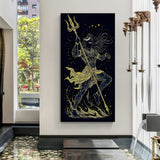 Golden outline of Lord Shiva holding a Trishul against a star-filled sky in premium canvas wrapped frame