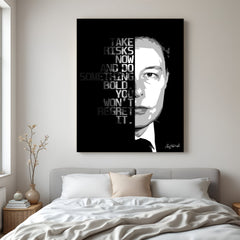 Motivational canvas printed wall art with Elon Musk quote on taking bold risks