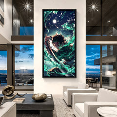 Tanjiro Kamado Water Breathing anime canvas artwork in premium black floater frame