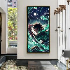 Tanjiro Kamado Demon Slayer wall art in luxury golden floater frame with Water Breathing design
