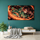 Tanjiro Kamado Hinokami Kagura canvas painting with fiery anime artwork in canvas wrapped frame
