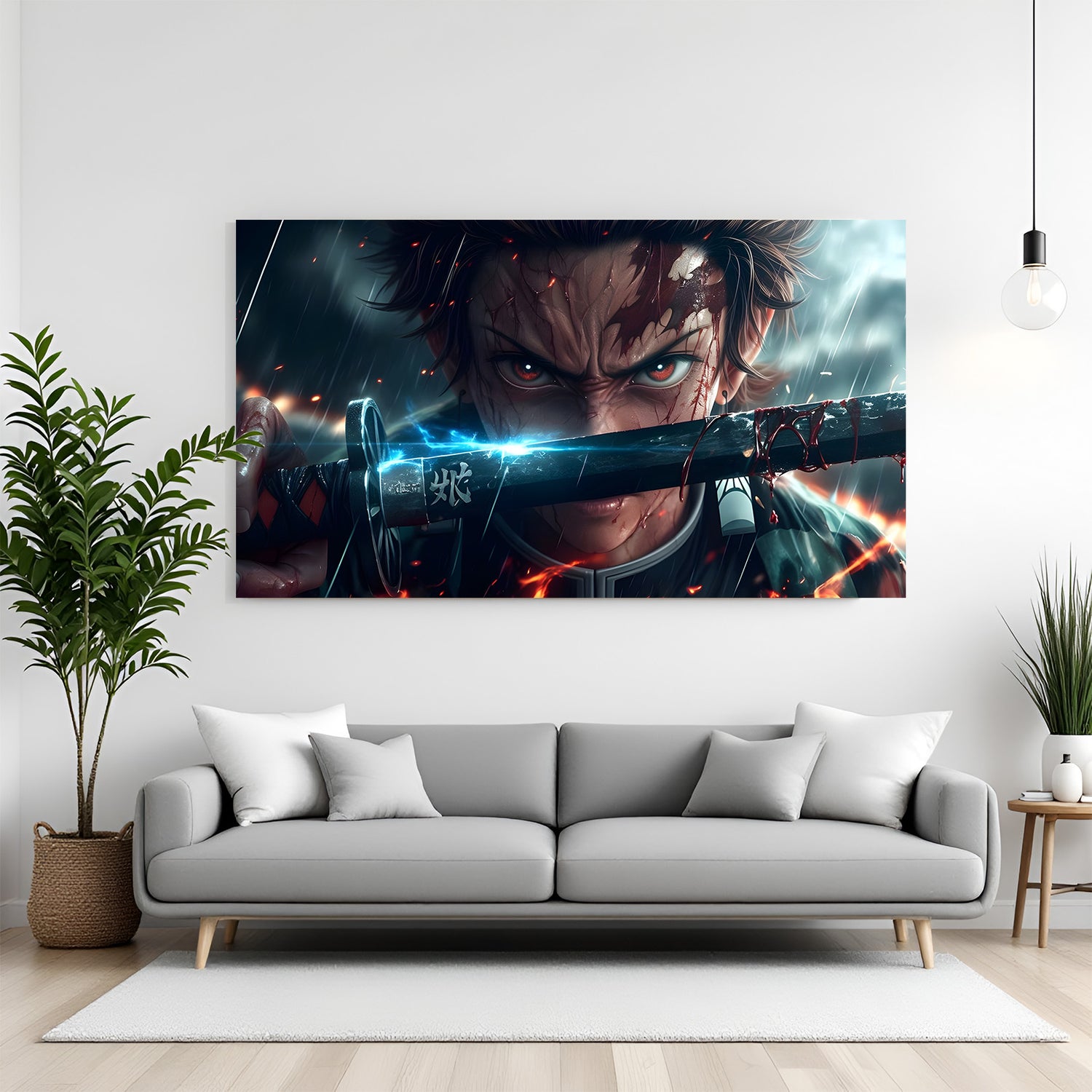 Tanjiro Kamado sword canvas painting with Demon Slayer anime artwork in canvas wrapped frame