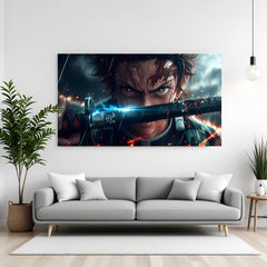 Tanjiro Kamado sword canvas painting with Demon Slayer anime artwork in canvas wrapped frame