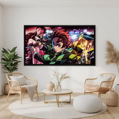 Tanjiro Kamado Water Breathing anime canvas artwork in premium black floater frame