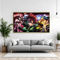 Tanjiro Kamado Demon Slayer wall art in luxury golden floater frame with Water Breathing design