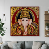 Tanjore canvas painting of Lord Ganesha – ethnic and spiritual wall art for Vastu-inspired Indian interiors