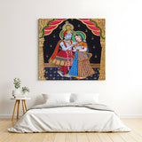 Tanjore Radha Krishna canvas painting in traditional Indian style for spiritual and ethnic home wall decor