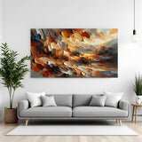 Textured abstract canvas wall art with warm earth tones and palette knife strokes displayed above sofa in modern living room canvas wrap decor