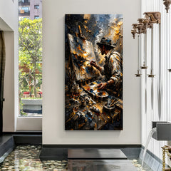 Modern artist canvas wall painting featuring man creating artwork in premium canvas wrapped frame