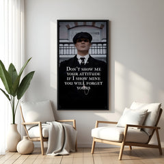 Thomas Shelby motivational wall art in black floater frame premium cinematic decor
