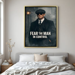 Thomas Shelby inspirational artwork in golden floater frame luxury cinematic wall decor