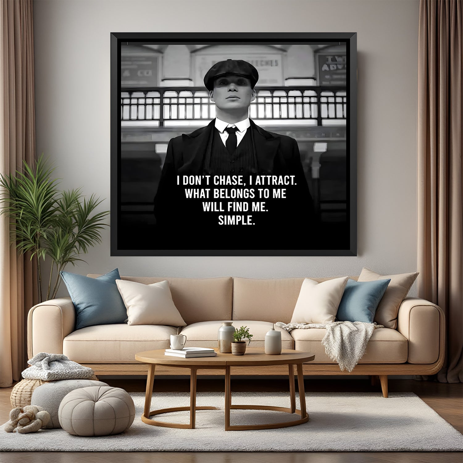 Thomas Shelby motivational wall art in black floater frame premium cinematic decor
