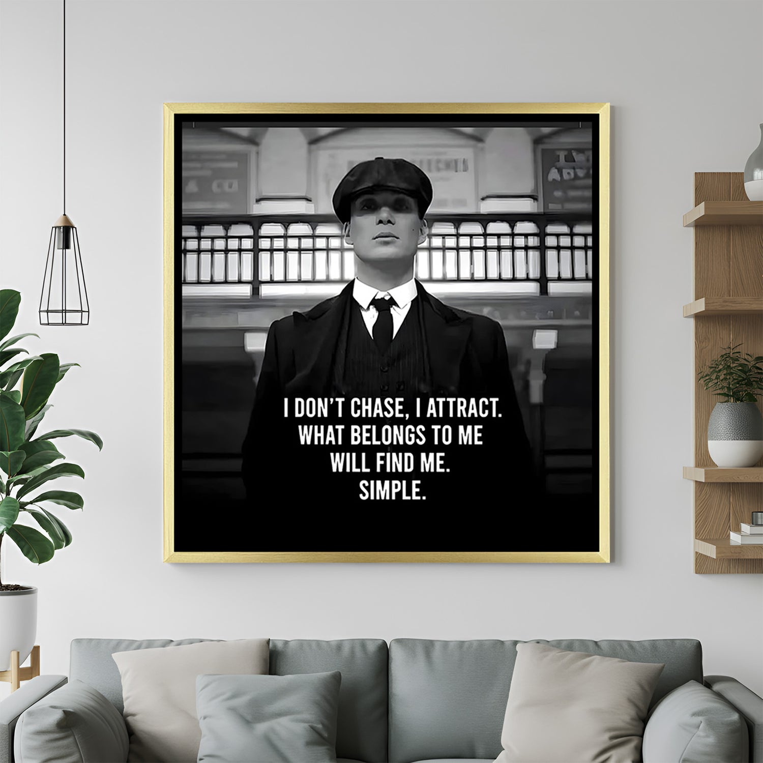 Thomas Shelby inspirational artwork in golden floater frame luxury Peaky Blinders wall decor