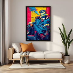 Thomas Shelby colorful painted wall art in black floater frame luxury cinematic decor
