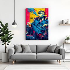 Thomas Shelby painted style canvas wall art smoking cigar with colorful Peaky Blinders decor