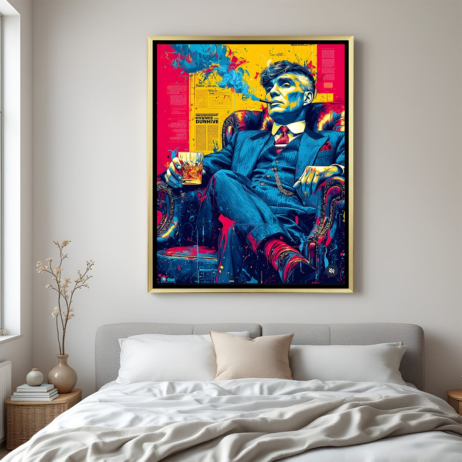Thomas Shelby painted artwork in golden floater frame premium Peaky Blinders wall decor