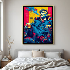 Thomas Shelby painted artwork in golden floater frame premium Peaky Blinders wall decor