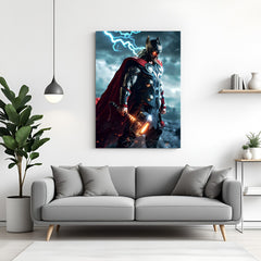 Thor unframed canvas art – Marvel God of Thunder wielding Mjolnir with lightning