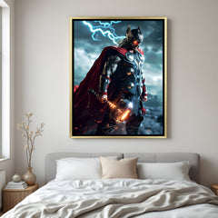 Thor artwork in hammered metal frame – authentic Marvel Norse mythology decor