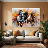 Three running horses canvas wall art with powerful modern decor design