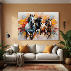 Three running horses canvas wall art with powerful modern decor design