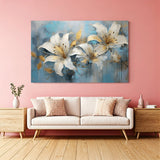 Canvas print of three abstract white flowers with soft brush strokes for modern floral wall decor