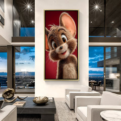 Luxury Jerry cartoon canvas artwork in golden floater frame featuring iconic animated character decor