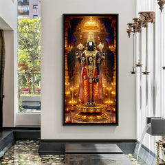 Tirupati Balaji temple painting black floater frame wall art for living room decor