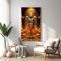 Tirupati Balaji divine temple canvas wrapped wall art Lord Venkateswara spiritual painting for home decor