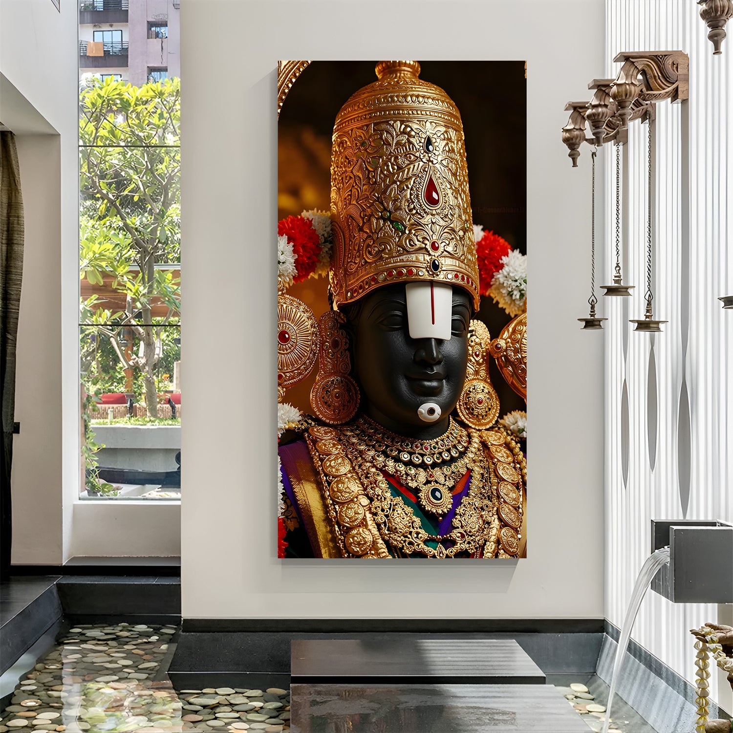 Tirupati Balaji gold temple canvas wrapped wall art Lord Venkateswara spiritual painting for home decor