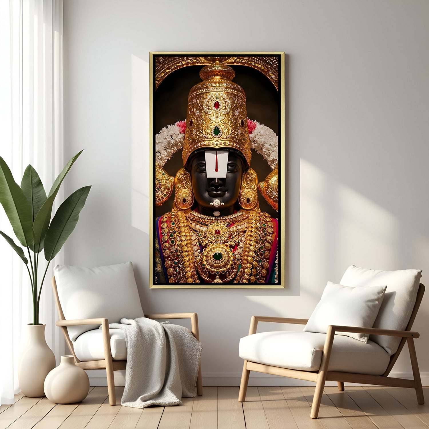 Tirupati Balaji golden crown golden floater frame canvas wall art premium spiritual painting